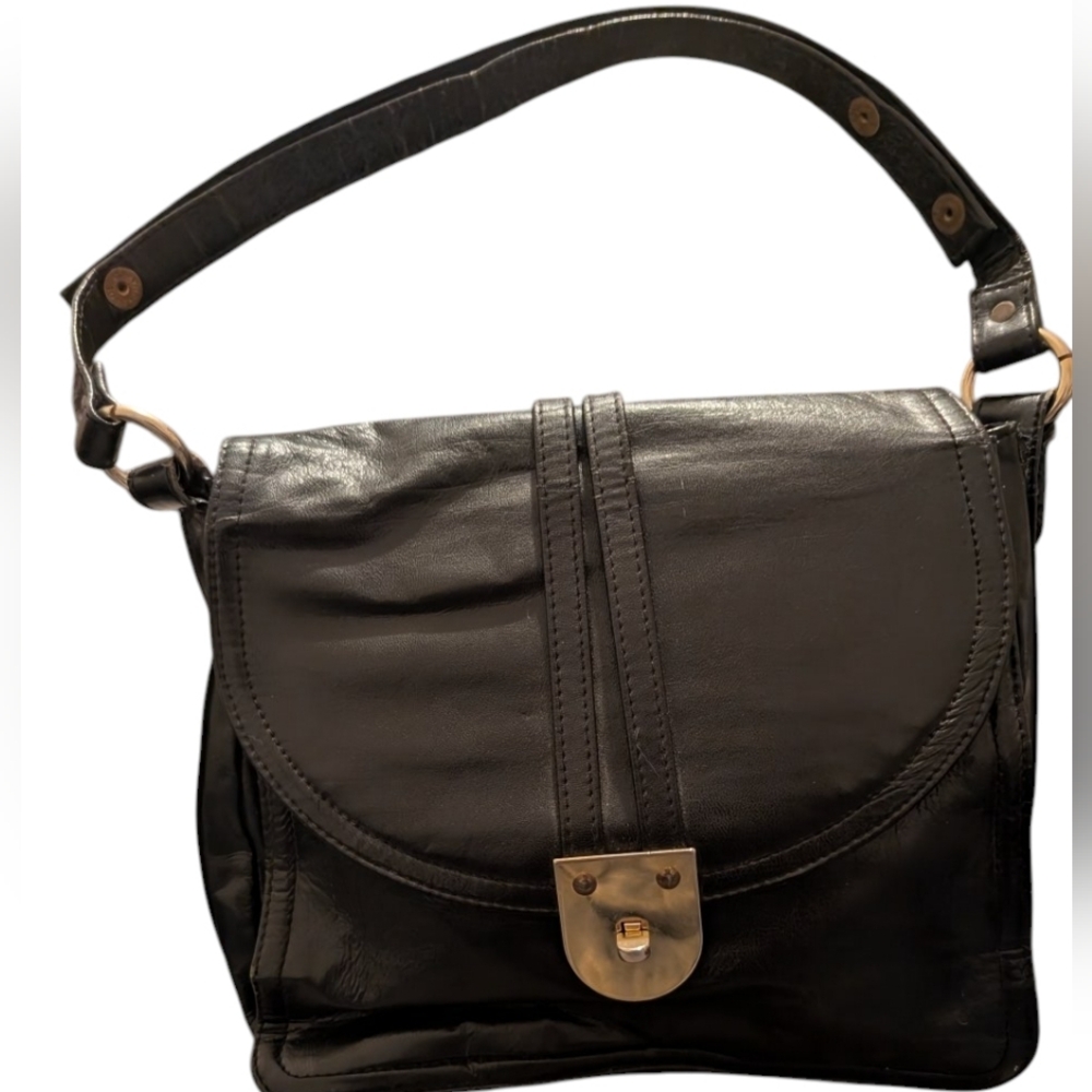 Vintage 1950's  Dofan Made In France  Black Leather Shoulder Purse Medium - Picture 2 of 16